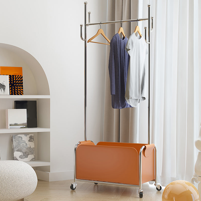 Glam Coat Hanger Metal Frame Free Standing PU Leather Basket Coat Rack with Shelves Brown Clearhalo 'Entry & Mudroom Furniture' 'furn' 'furn_hall_tree_coat_racks' 'Furniture' 'Hall Trees & Coat Racks' 'hall_tree_coat_racks' 6064861