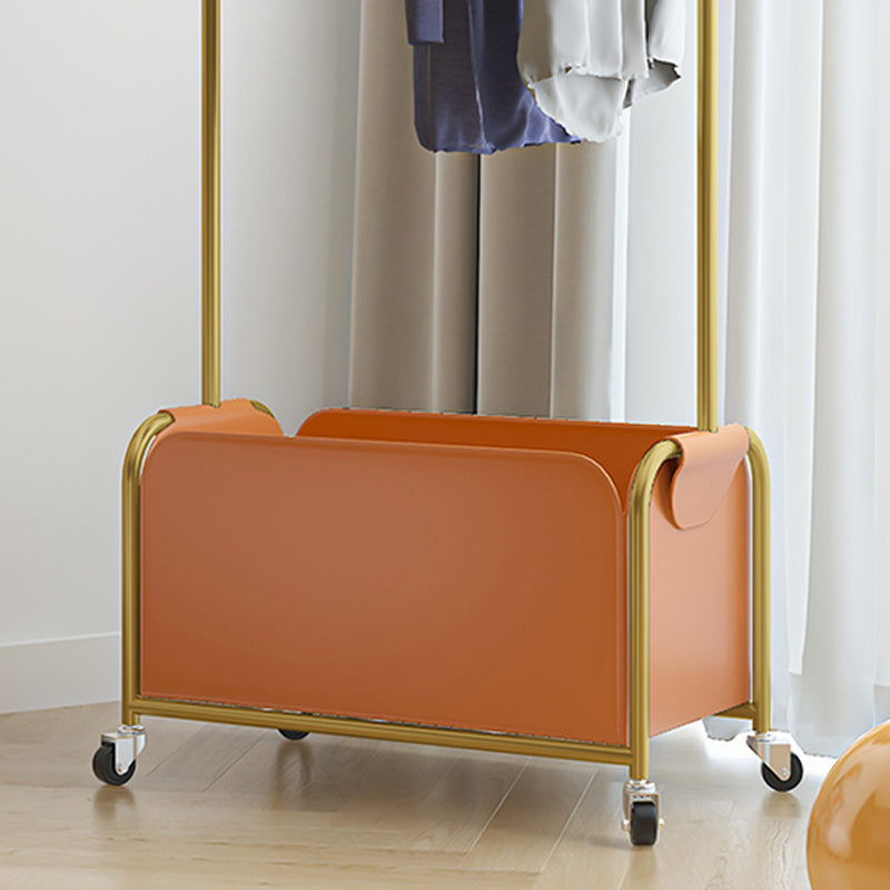 Glam Coat Hanger Metal Frame Free Standing PU Leather Basket Coat Rack with Shelves Clearhalo 'Entry & Mudroom Furniture' 'furn' 'furn_hall_tree_coat_racks' 'Furniture' 'Hall Trees & Coat Racks' 'hall_tree_coat_racks' 6064862