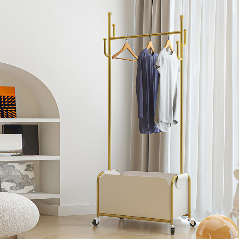 Glam Coat Hanger Metal Frame Free Standing PU Leather Basket Coat Rack with Shelves White-Gold Clearhalo 'Entry & Mudroom Furniture' 'furn' 'furn_hall_tree_coat_racks' 'Furniture' 'Hall Trees & Coat Racks' 'hall_tree_coat_racks' 6064863