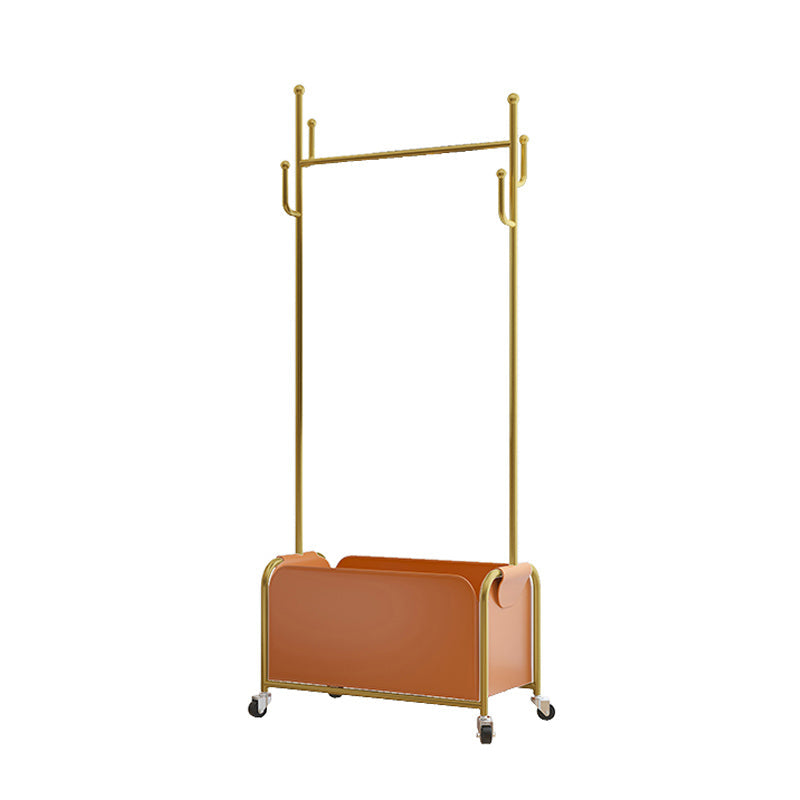 Glam Coat Hanger Metal Frame Free Standing PU Leather Basket Coat Rack with Shelves Clearhalo 'Entry & Mudroom Furniture' 'furn' 'furn_hall_tree_coat_racks' 'Furniture' 'Hall Trees & Coat Racks' 'hall_tree_coat_racks' 6064865