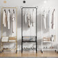 Contemporary Metal Coat Hanger Storage Basket Lower Shelf and Castor Entry Hall Tree