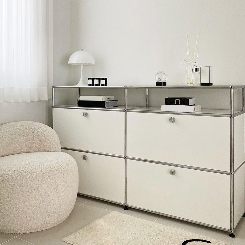 Server da pranzo in legno ingegnerizzato in ingegnerizzazione ingegnerizzato in ingegnerizzazione bianca moderna con base in metallo