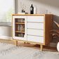 Modern Glass Doors Server Rubberwood Solid Wood 4 Drawers Buffet Table,16" W X 31" H