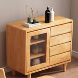 Modern Glass Doors Server Rubberwood Solid Wood 4 Drawers Buffet Table,16" W X 31" H
