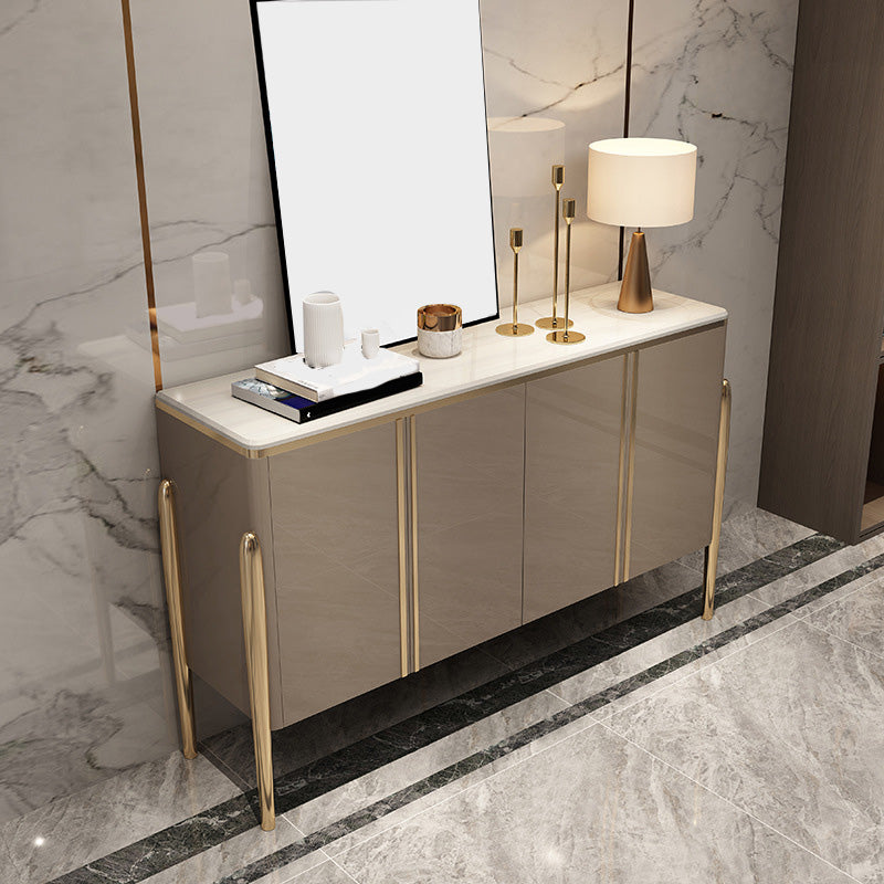 Cabinets Glam Dining Buffet Mirrored Buffet Sideboard with 4-Door Champagne Clearhalo 'buffet_sideboard' 'Buffets & Sideboards' 'furn' 'furn_buffet_sideboard' 'Furniture' 'Kitchen & Dining Furniture' 6065479