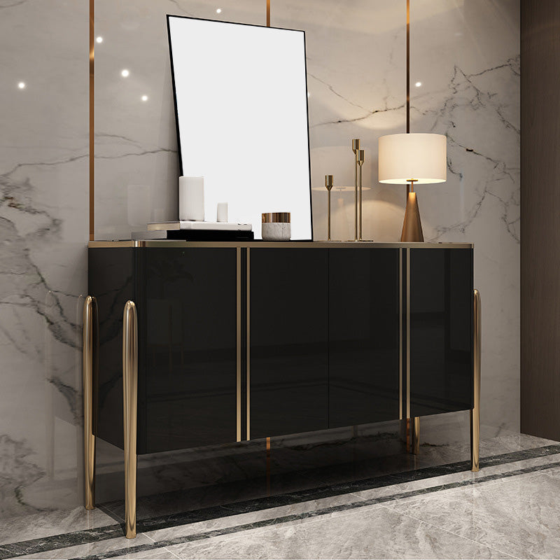 Cabinets Glam Dining Buffet Mirrored Buffet Sideboard with 4-Door Black Clearhalo 'buffet_sideboard' 'Buffets & Sideboards' 'furn' 'furn_buffet_sideboard' 'Furniture' 'Kitchen & Dining Furniture' 6065481