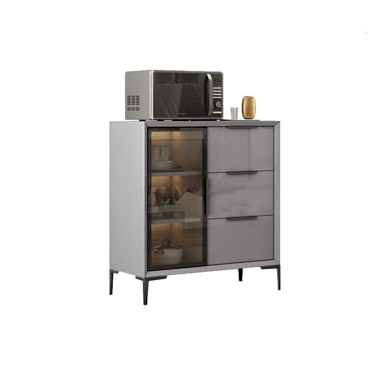 Gray Engineered Wood Sideboard Table Modern Buffet Server with Glass Doors 32.8"L x 15.7"W x 34.6"H Clearhalo 'buffet_sideboard' 'Buffets & Sideboards' 'furn' 'furn_buffet_sideboard' 'Furniture' 'Kitchen & Dining Furniture' 6065595