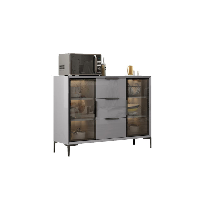 Gray Engineered Wood Sideboard Table Modern Buffet Server with Glass Doors 42"L x 16"W x 35"H Clearhalo 'buffet_sideboard' 'Buffets & Sideboards' 'furn' 'furn_buffet_sideboard' 'Furniture' 'Kitchen & Dining Furniture' 6065596