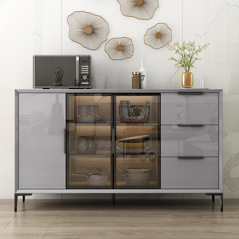 Gray Engineered Wood Sideboard Table Modern Buffet Server with Glass Doors Clearhalo 'buffet_sideboard' 'Buffets & Sideboards' 'furn' 'furn_buffet_sideboard' 'Furniture' 'Kitchen & Dining Furniture' 6065597