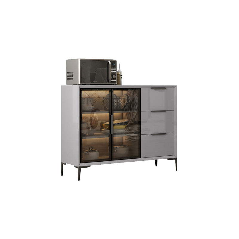 Gray Engineered Wood Sideboard Table Modern Buffet Server with Glass Doors 47.6"L x 15.7"W x 34.6"H Clearhalo 'buffet_sideboard' 'Buffets & Sideboards' 'furn' 'furn_buffet_sideboard' 'Furniture' 'Kitchen & Dining Furniture' 6065598
