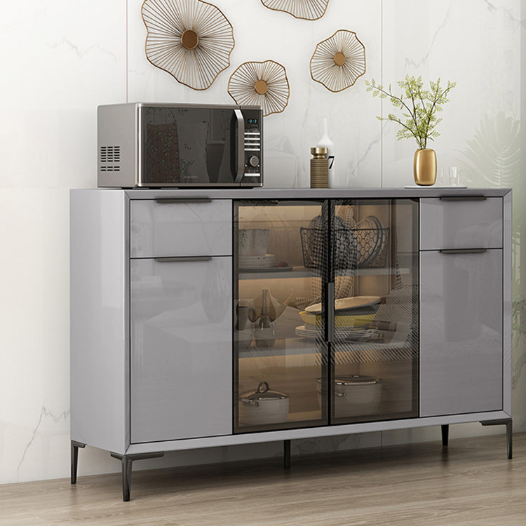 Gray Engineered Wood Sideboard Table Modern Buffet Server with Glass Doors Clearhalo 'buffet_sideboard' 'Buffets & Sideboards' 'furn' 'furn_buffet_sideboard' 'Furniture' 'Kitchen & Dining Furniture' 6065599