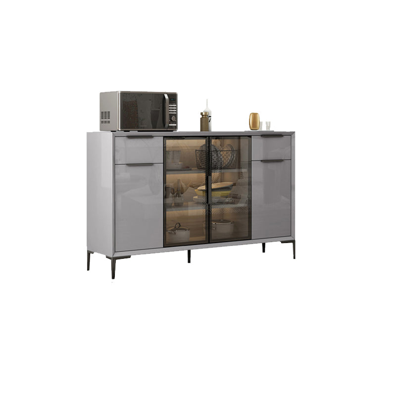 Gray Engineered Wood Sideboard Table Modern Buffet Server with Glass Doors 55"L x 16"W x 35"H Clearhalo 'buffet_sideboard' 'Buffets & Sideboards' 'furn' 'furn_buffet_sideboard' 'Furniture' 'Kitchen & Dining Furniture' 6065600