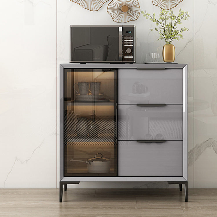 Gray Engineered Wood Sideboard Table Modern Buffet Server with Glass Doors Clearhalo 'buffet_sideboard' 'Buffets & Sideboards' 'furn' 'furn_buffet_sideboard' 'Furniture' 'Kitchen & Dining Furniture' 6065601