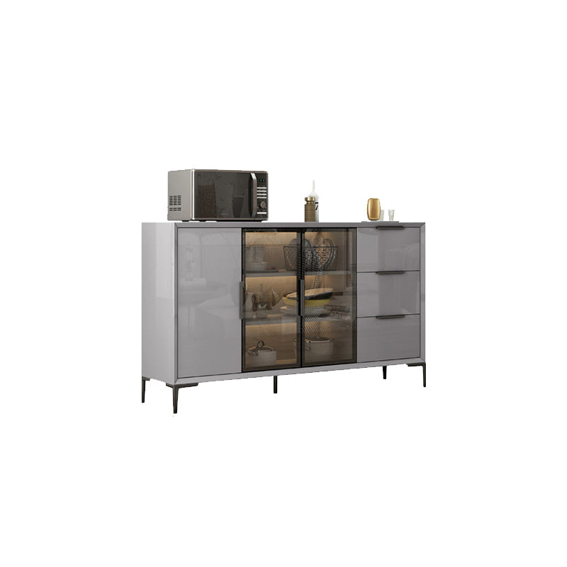 Gray Engineered Wood Sideboard Table Modern Buffet Server with Glass Doors Clearhalo 'buffet_sideboard' 'Buffets & Sideboards' 'furn' 'furn_buffet_sideboard' 'Furniture' 'Kitchen & Dining Furniture' 6065603
