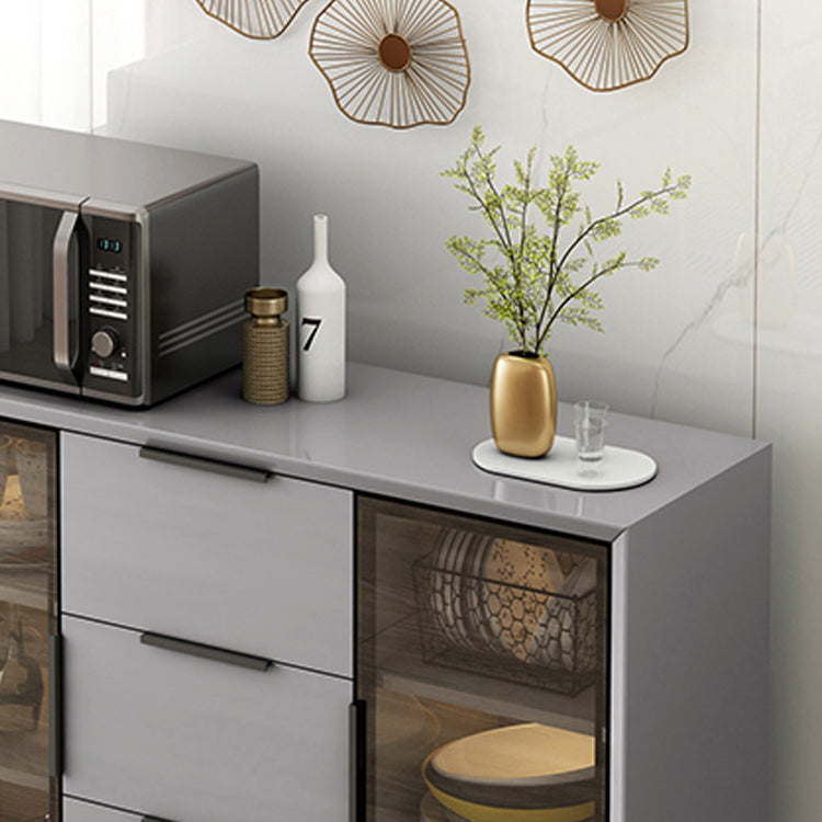 Gray Engineered Wood Sideboard Table Modern Buffet Server with Glass Doors Clearhalo 'buffet_sideboard' 'Buffets & Sideboards' 'furn' 'furn_buffet_sideboard' 'Furniture' 'Kitchen & Dining Furniture' 6065607