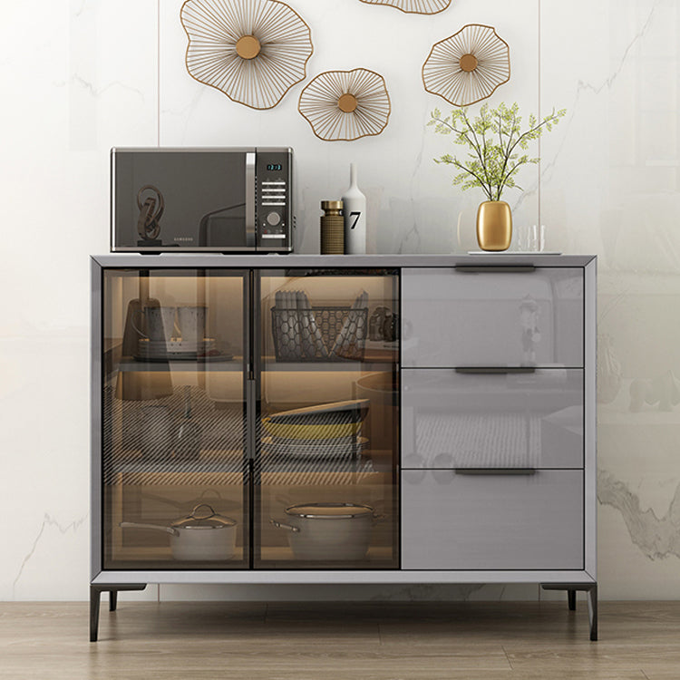Gray Engineered Wood Sideboard Table Modern Buffet Server with Glass Doors Clearhalo 'buffet_sideboard' 'Buffets & Sideboards' 'furn' 'furn_buffet_sideboard' 'Furniture' 'Kitchen & Dining Furniture' 6065611