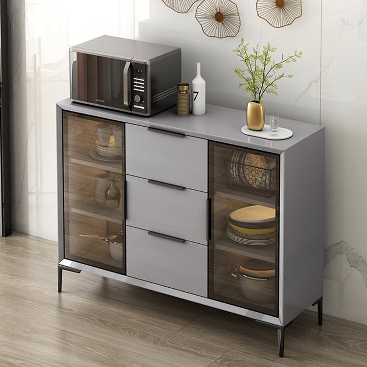 Gray Engineered Wood Sideboard Table Modern Buffet Server with Glass Doors Clearhalo 'buffet_sideboard' 'Buffets & Sideboards' 'furn' 'furn_buffet_sideboard' 'Furniture' 'Kitchen & Dining Furniture' 6065613