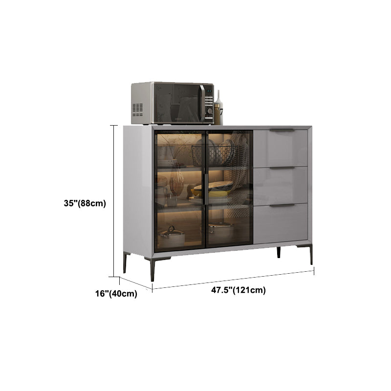 Gray Engineered Wood Sideboard Table Modern Buffet Server with Glass Doors Clearhalo 'buffet_sideboard' 'Buffets & Sideboards' 'furn' 'furn_buffet_sideboard' 'Furniture' 'Kitchen & Dining Furniture' 6065616