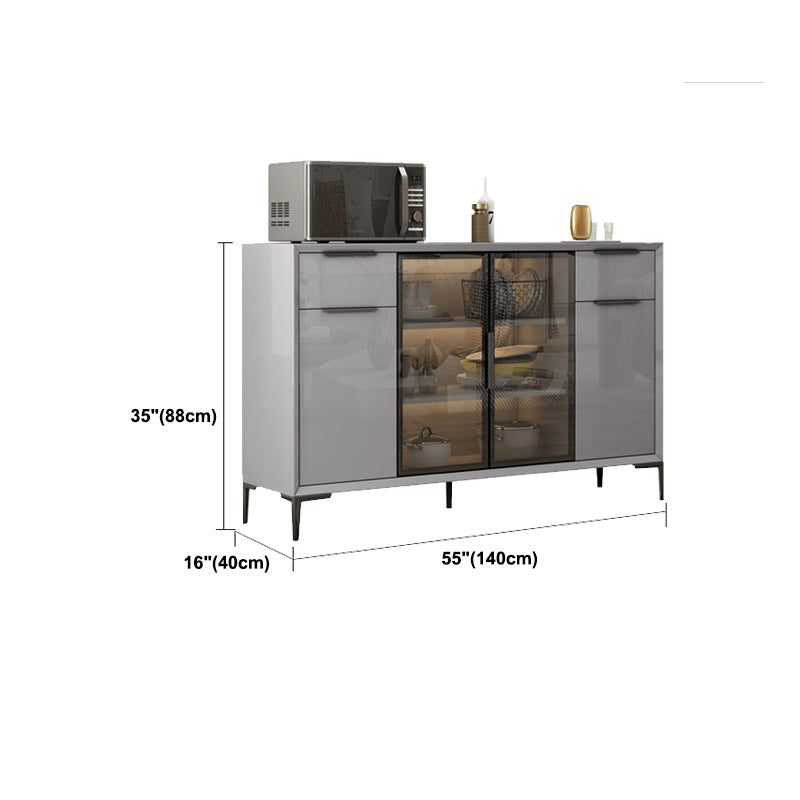 Gray Engineered Wood Sideboard Table Modern Buffet Server with Glass Doors Clearhalo 'buffet_sideboard' 'Buffets & Sideboards' 'furn' 'furn_buffet_sideboard' 'Furniture' 'Kitchen & Dining Furniture' 6065617