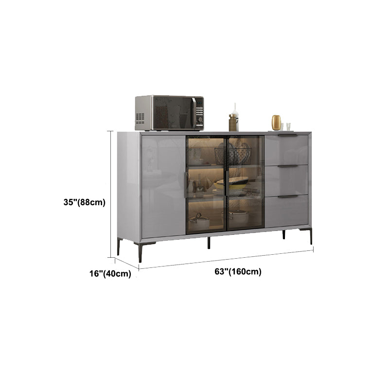 Gray Engineered Wood Sideboard Table Modern Buffet Server with Glass Doors Clearhalo 'buffet_sideboard' 'Buffets & Sideboards' 'furn' 'furn_buffet_sideboard' 'Furniture' 'Kitchen & Dining Furniture' 6065618