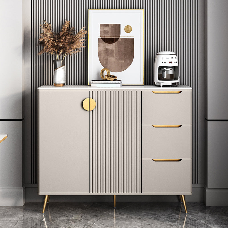 Glam Buffet Server con scaffali regolabili in legno e server di pranzo in pietra