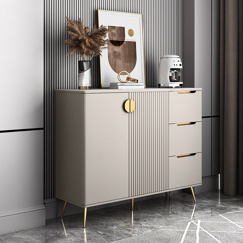 Glam Buffet Server con scaffali regolabili in legno e server di pranzo in pietra