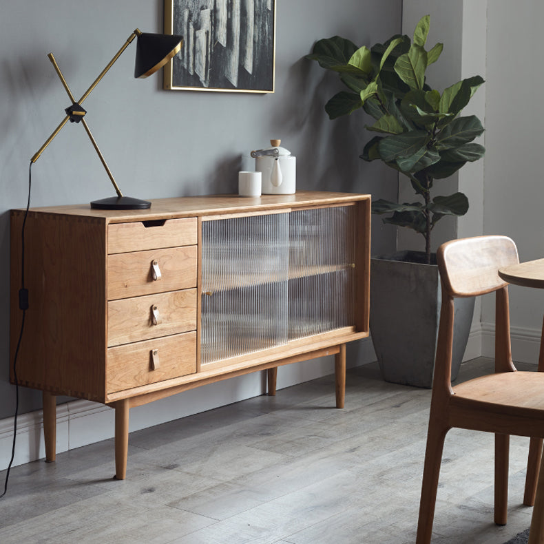 Pine Solid Wood Dining Buffet with Glass Doors Modern Buffet 55"L x 16"W x 31"H Clearhalo 'buffet_sideboard' 'Buffets & Sideboards' 'furn' 'furn_buffet_sideboard' 'Furniture' 'Kitchen & Dining Furniture' 6065833