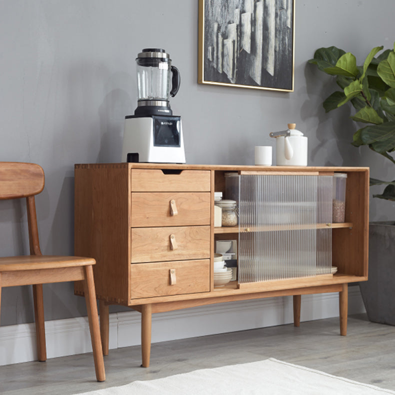 Pine Solid Wood Dining Buffet with Glass Doors Modern Buffet 63"L x 15.7"W x 30.7"H Clearhalo 'buffet_sideboard' 'Buffets & Sideboards' 'furn' 'furn_buffet_sideboard' 'Furniture' 'Kitchen & Dining Furniture' 6065834