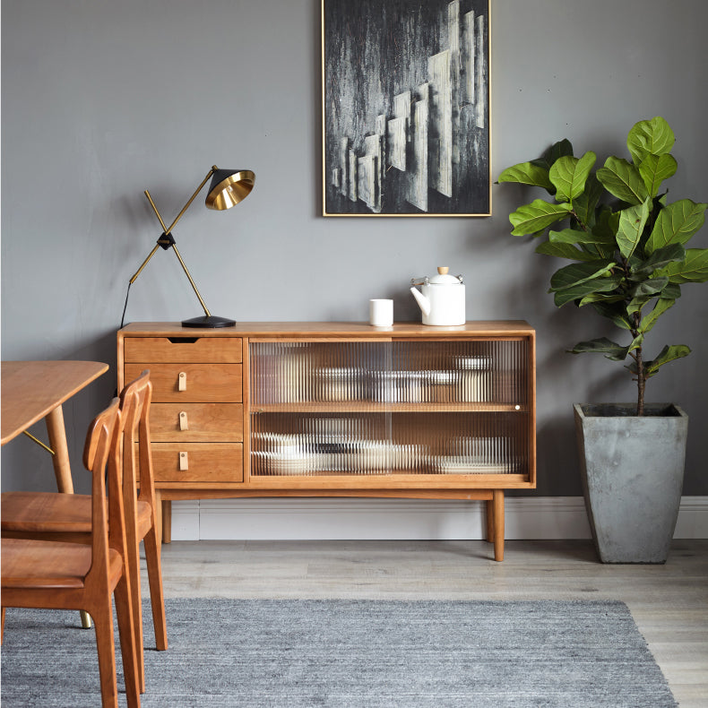 Pine Solid Wood Dining Buffet with Glass Doors Modern Buffet 70.9"L x 15.7"W x 30.7"H Clearhalo 'buffet_sideboard' 'Buffets & Sideboards' 'furn' 'furn_buffet_sideboard' 'Furniture' 'Kitchen & Dining Furniture' 6065835