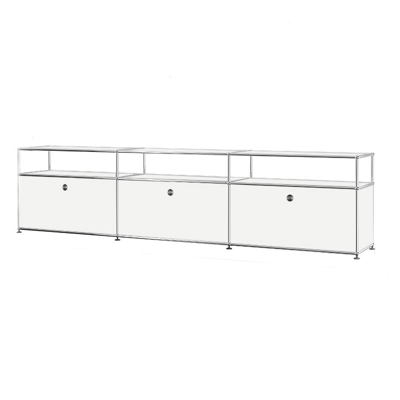 Sideboard bianca moderna con cornice in metallo a buffet da pranzo in legno finto con cassetti