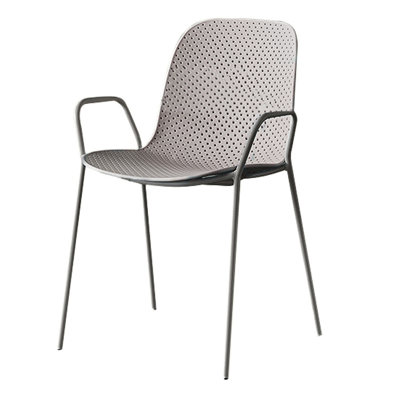 Silla de brazo de estilo contemporáneo silla de comedor de plástico con base de metal
