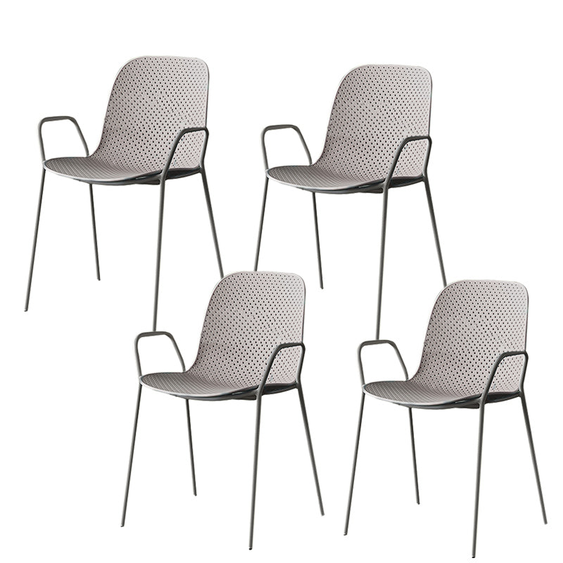 Silla de brazo de estilo contemporáneo silla de comedor de plástico con base de metal