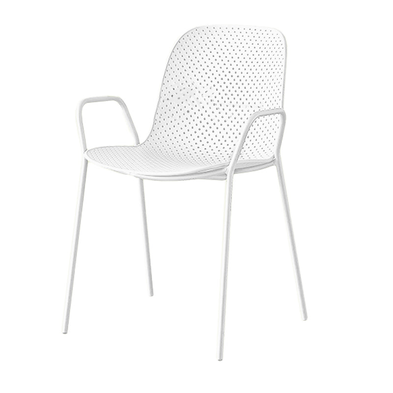 Silla de brazo de estilo contemporáneo silla de comedor de plástico con base de metal