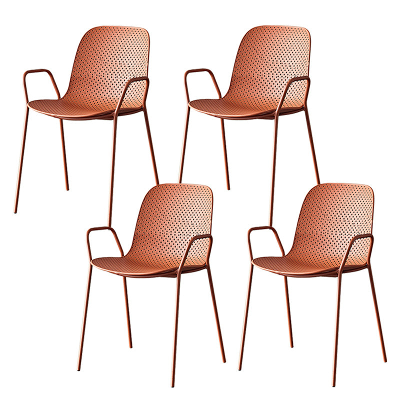 Silla de brazo de estilo contemporáneo silla de comedor de plástico con base de metal