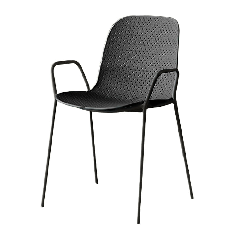 Silla de brazo de estilo contemporáneo silla de comedor de plástico con base de metal
