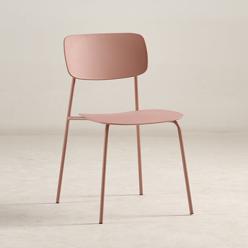 Industrial Armless Kitchen Chair Plastic Open Back Side Indoor Chair with Metal Base Pink 1 Piece Clearhalo 'Dining Chairs' 'Dining Tables & Seating' 'dining_chair' 'furn' 'furn_dining_chair' 'Furniture' 'Kitchen & Dining Furniture' 6066112