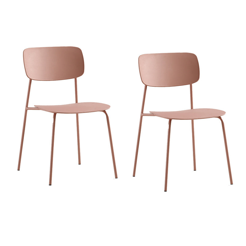 Industrial Armless Kitchen Chair Plastic Open Back Side Indoor Chair with Metal Base Pink 2 Piece Set Clearhalo 'Dining Chairs' 'Dining Tables & Seating' 'dining_chair' 'furn' 'furn_dining_chair' 'Furniture' 'Kitchen & Dining Furniture' 6066113