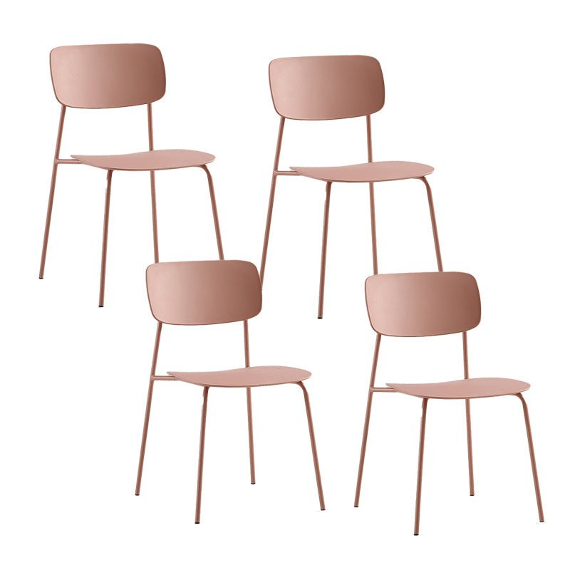 Industrial Armless Kitchen Chair Plastic Open Back Side Indoor Chair with Metal Base Pink 4 Piece Set Clearhalo 'Dining Chairs' 'Dining Tables & Seating' 'dining_chair' 'furn' 'furn_dining_chair' 'Furniture' 'Kitchen & Dining Furniture' 6066114