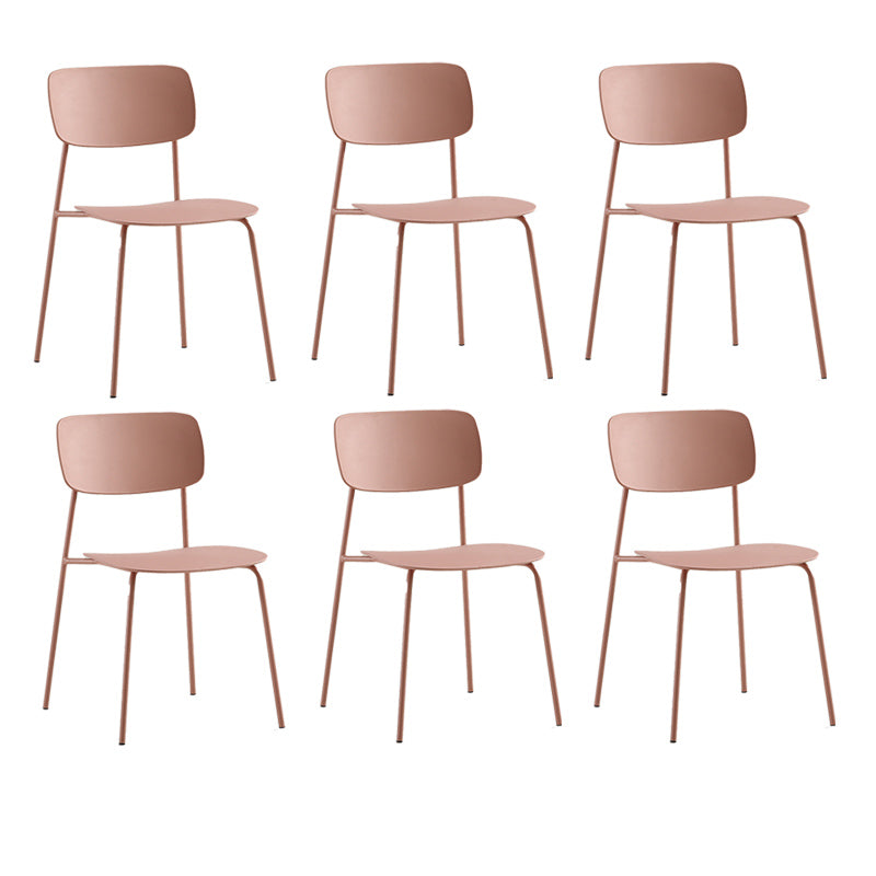 Industrial Armless Kitchen Chair Plastic Open Back Side Indoor Chair with Metal Base Pink 6 Piece Set Clearhalo 'Dining Chairs' 'Dining Tables & Seating' 'dining_chair' 'furn' 'furn_dining_chair' 'Furniture' 'Kitchen & Dining Furniture' 6066115