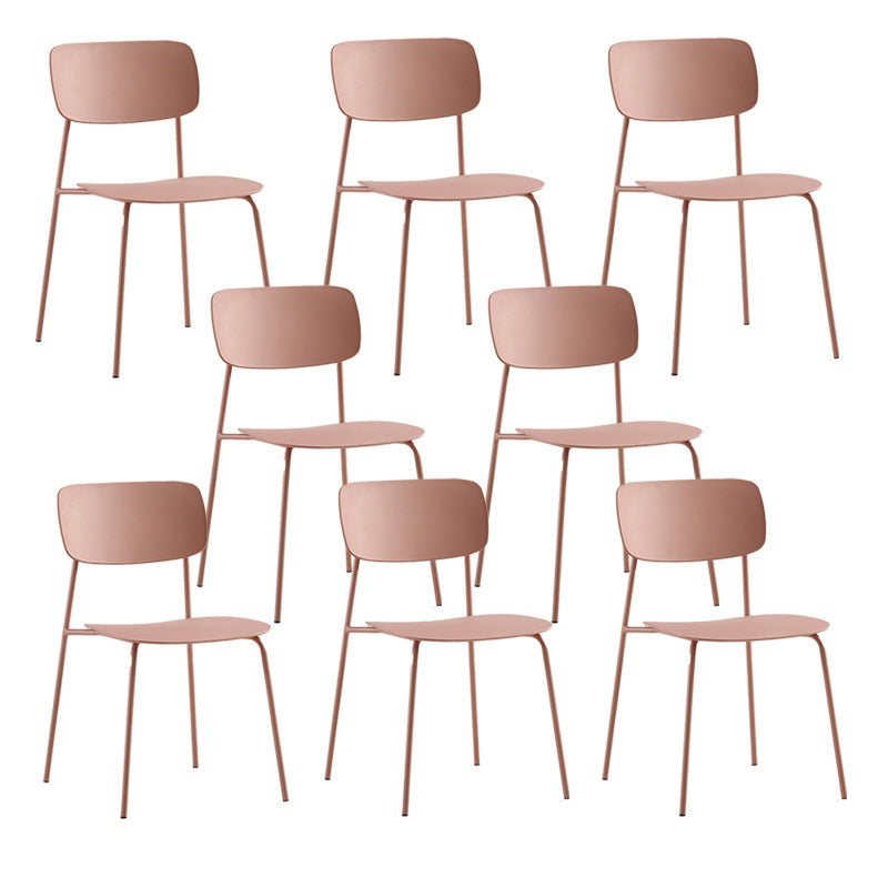 Industrial Armless Kitchen Chair Plastic Open Back Side Indoor Chair with Metal Base Pink 8 Piece Set Clearhalo 'Dining Chairs' 'Dining Tables & Seating' 'dining_chair' 'furn' 'furn_dining_chair' 'Furniture' 'Kitchen & Dining Furniture' 6066116