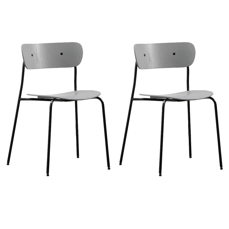 Industrial Armless Kitchen Chair Wooden Open Back Side Chair with Metal Base