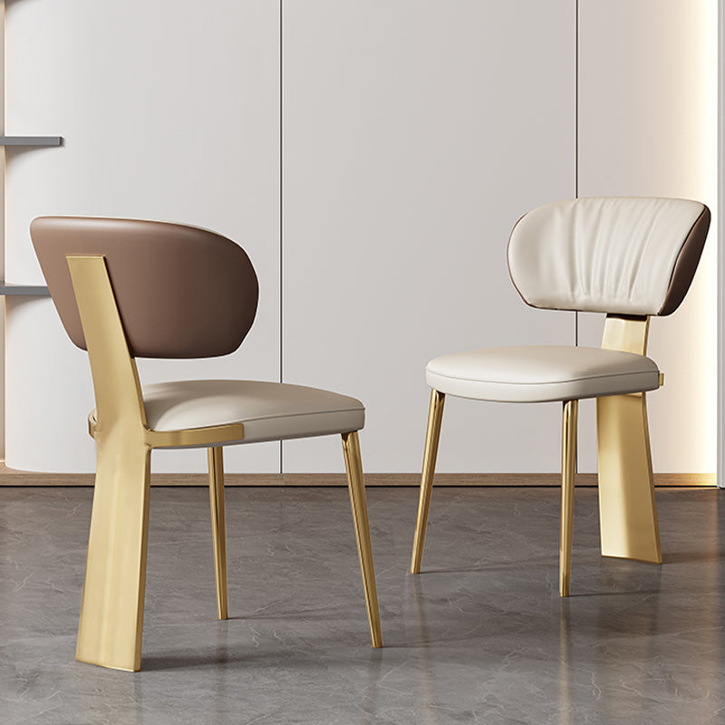 Glam -eetkamerstoel faux leer en metalen armloze eetkamerstoelen