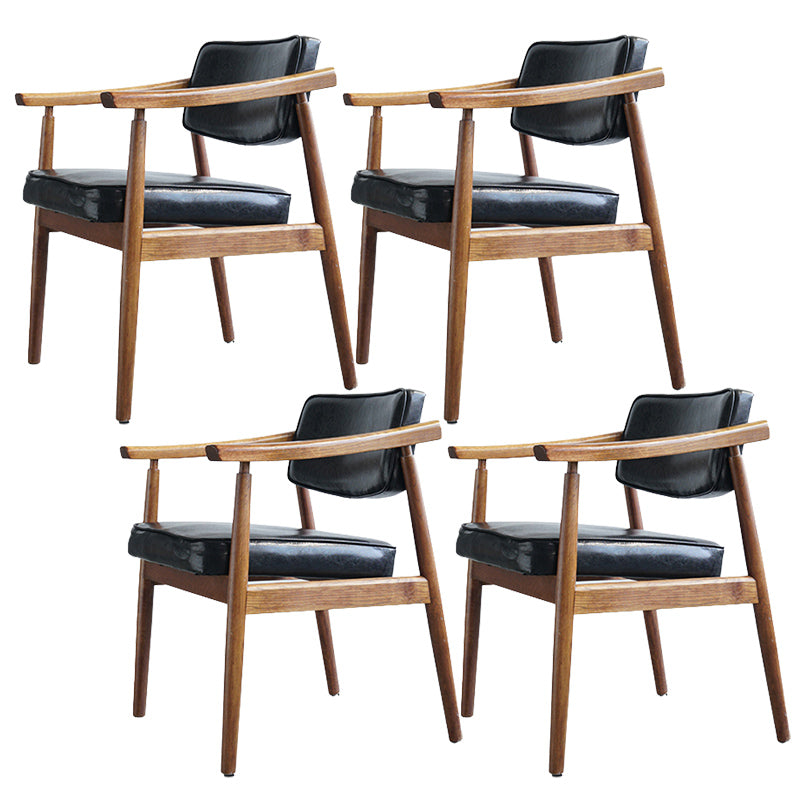 Oak Wood Modern Dining Chair for Home Faux Leather Open Back Side Chair
