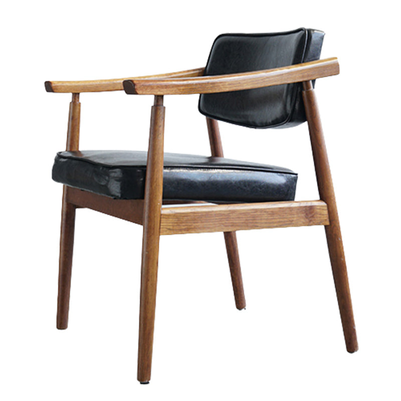 Oak Wood Modern Dining Chair for Home Faux Leather Open Back Side Chair
