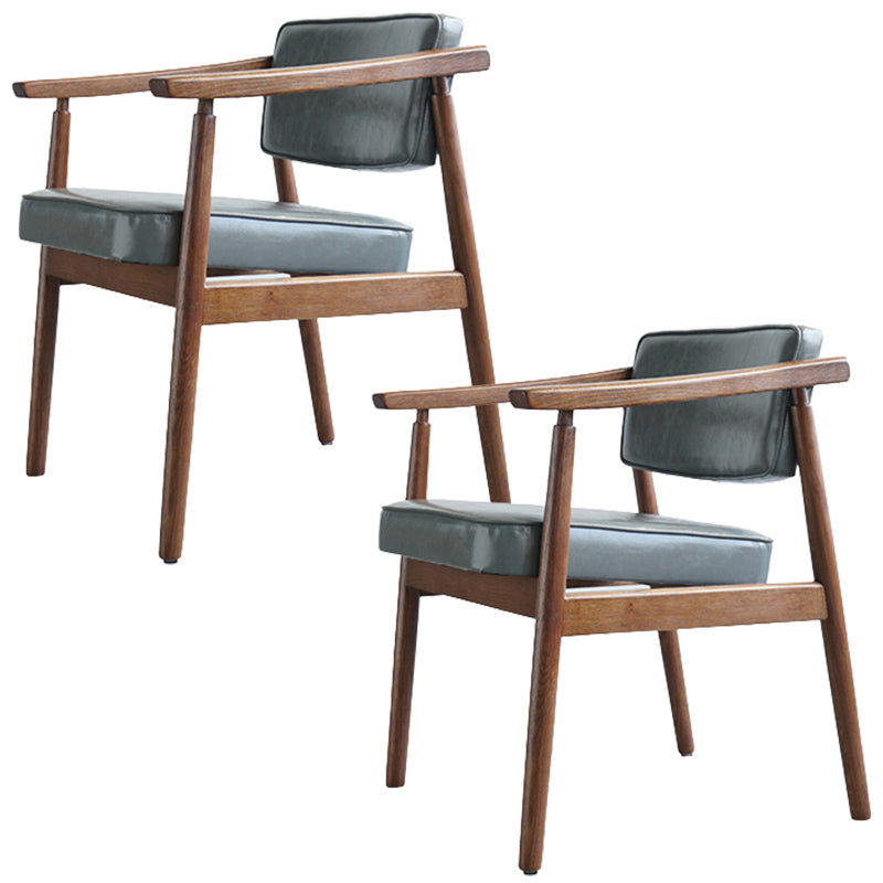 Oak Wood Modern Dining Chair for Home Faux Leather Open Back Side Chair