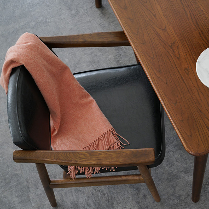 Oak Wood Modern Dining Chair for Home Faux Leather Open Back Side Chair