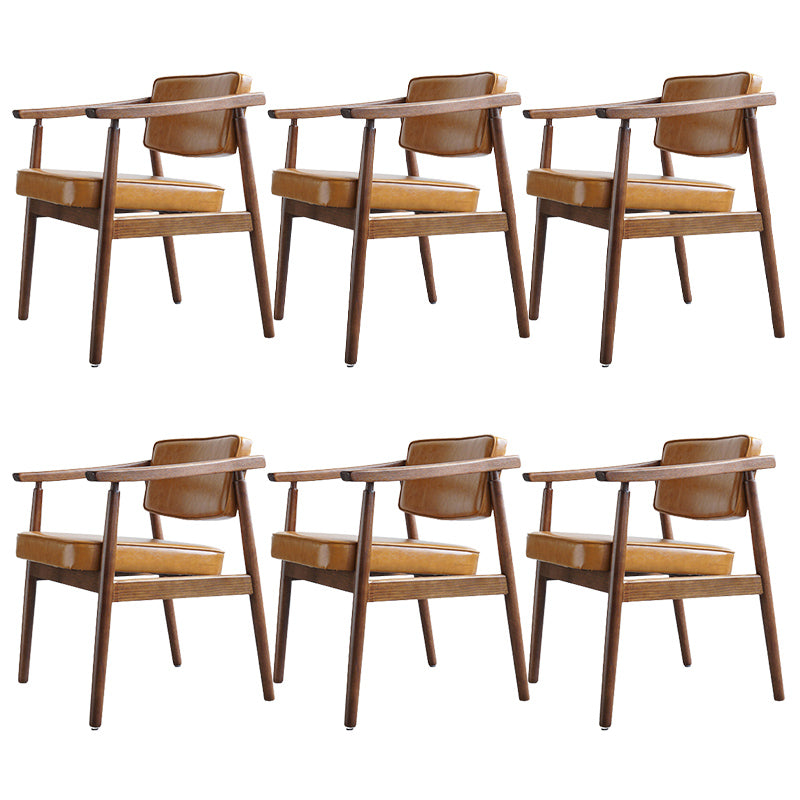 Oak Wood Modern Dining Chair for Home Faux Leather Open Back Side Chair