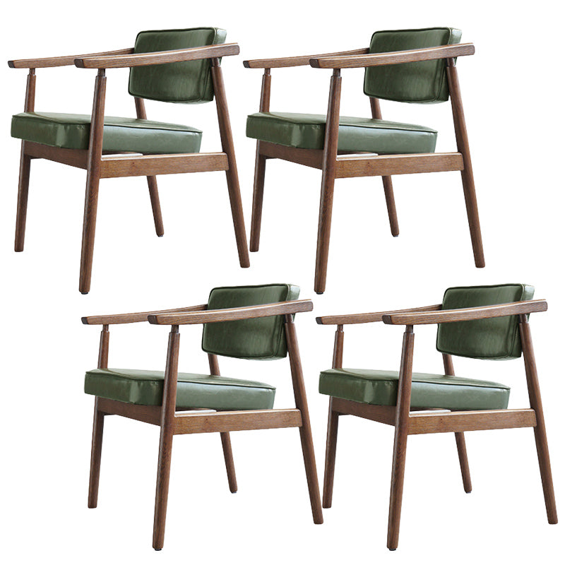 Oak Wood Modern Dining Chair for Home Faux Leather Open Back Side Chair