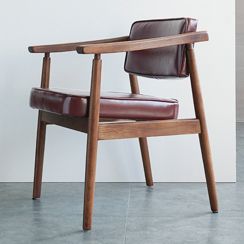 Oak Wood Modern Dining Chair for Home Faux Leather Open Back Side Chair