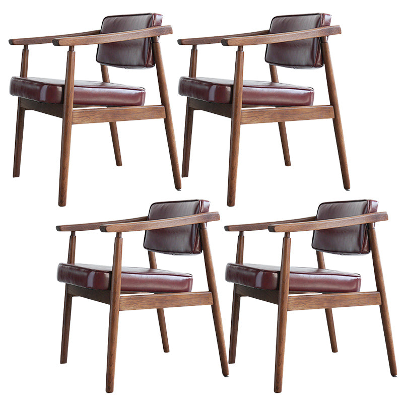 Oak Wood Modern Dining Chair for Home Faux Leather Open Back Side Chair
